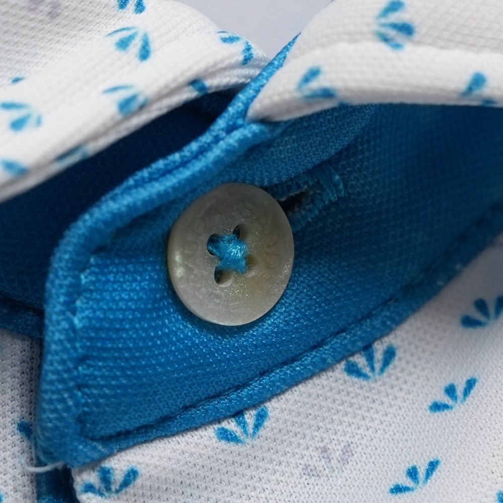Bermuda Sands Golf Polo Shirt Mens Medium White Blue Geometric Performance - Picture 7 of 12